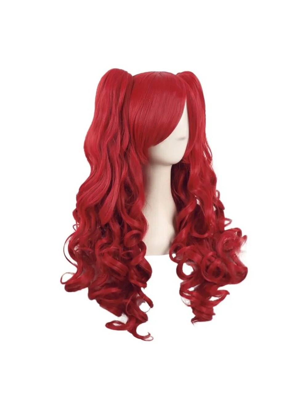Women's Red 28 Inch Lolita Long Curly 2 Ponytails Clip On Cosplay Wigs